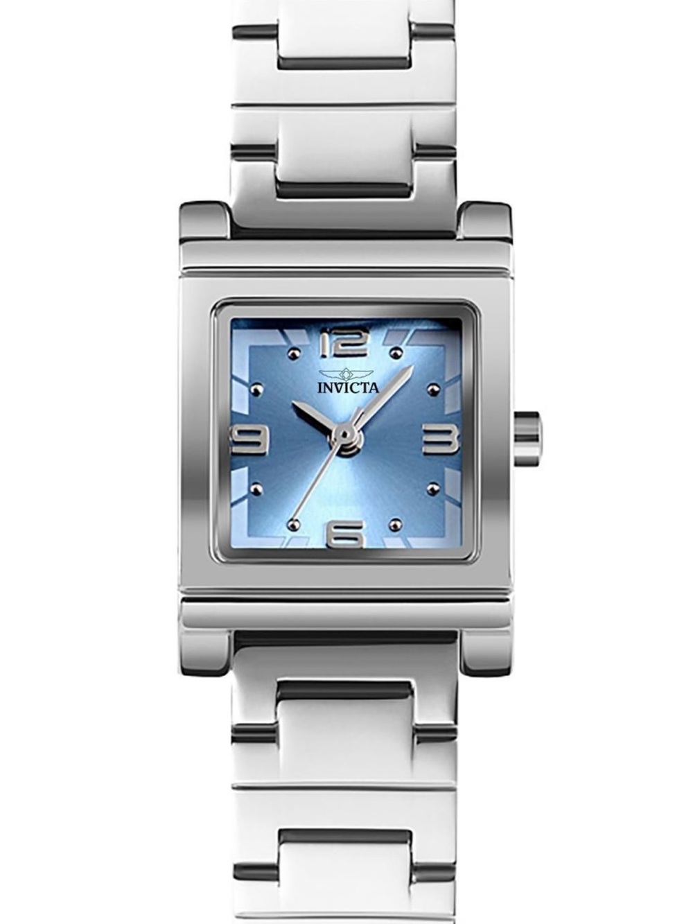 Women’s silver invicta bracelet style watch with blue dial modern and sleek